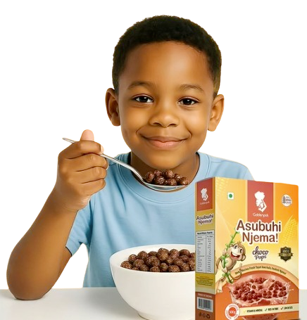 Child enjoying Goldenpot Asubuhi Njema Choco Pops cereal